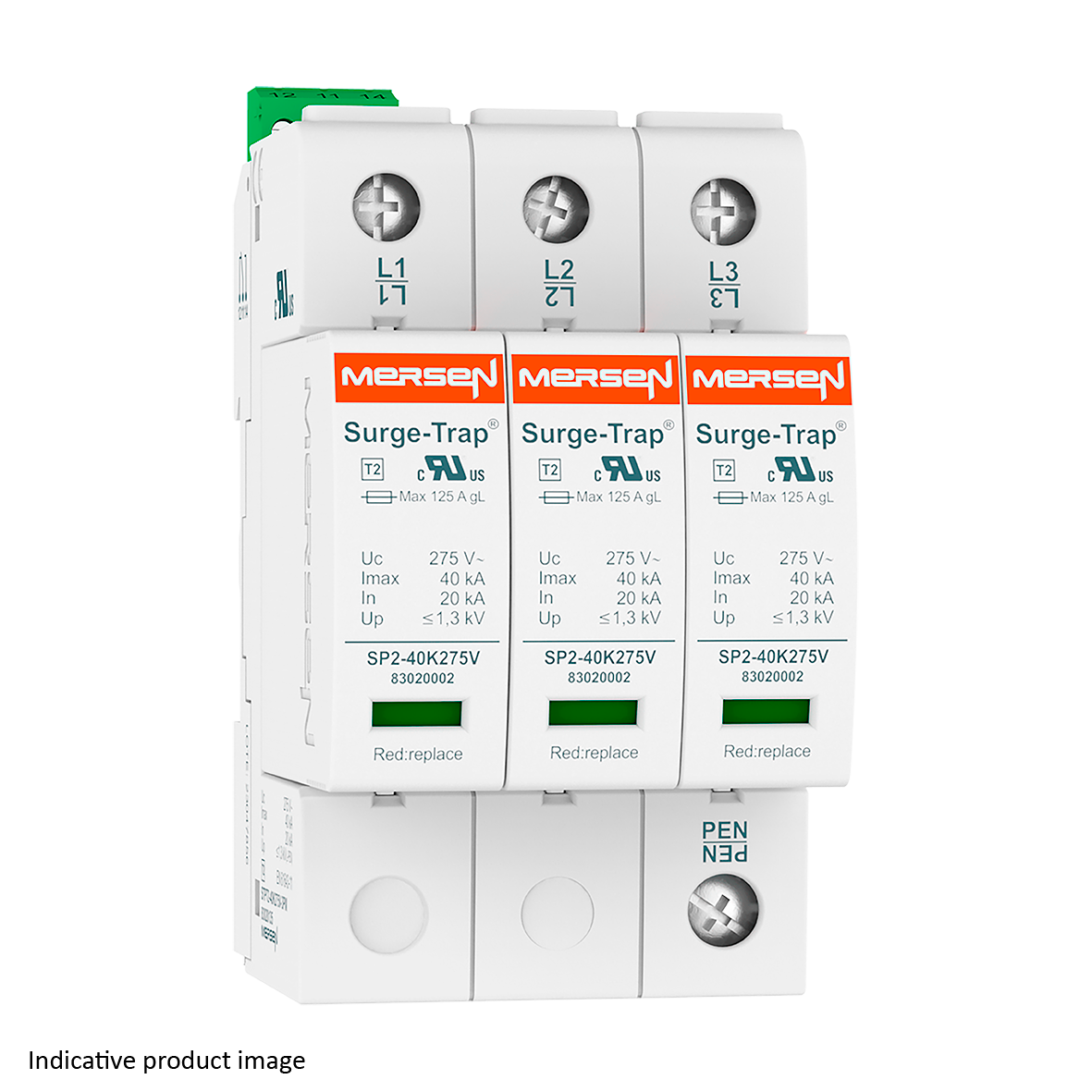 83020102 - SPD Type 2, 30kA, Uc750V, 3+0 TNC, 3 Poles, 3 Modules, Pluggable